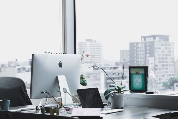 An office desk with a computer